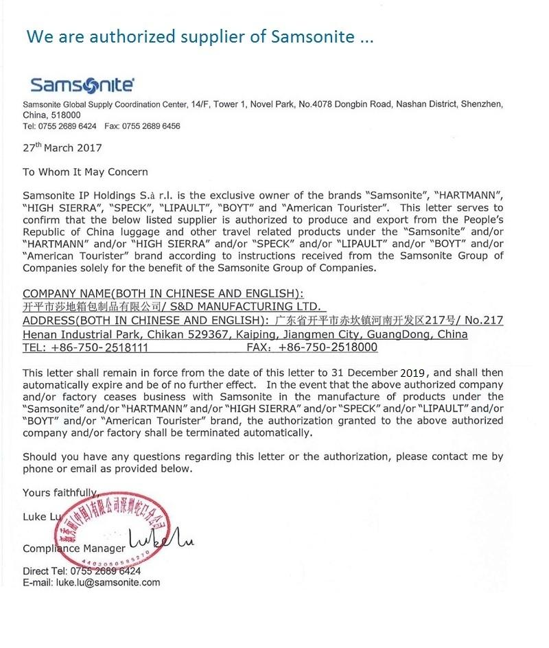 supplier of samsonite