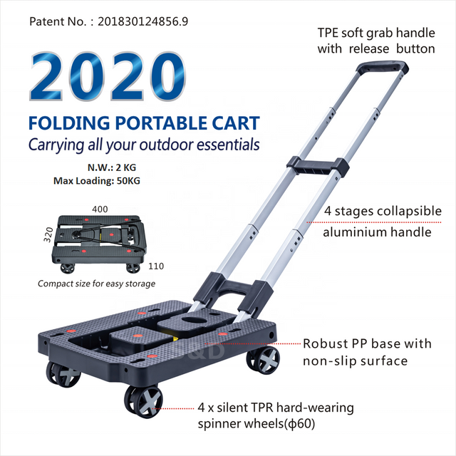 Mini Folding Shopping Trolley with 4 Spinner Wheels