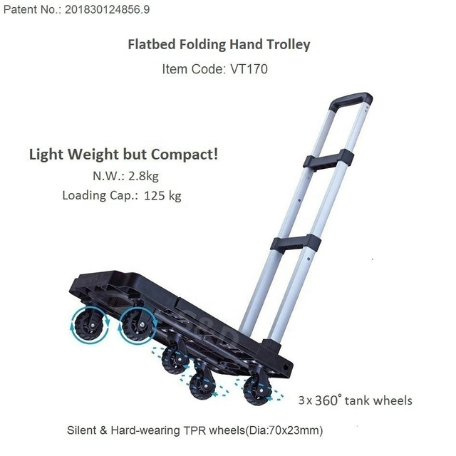 125kg Loading Compact Platform Flatbed Lightweight Five-wheel Folding Luggage Cart