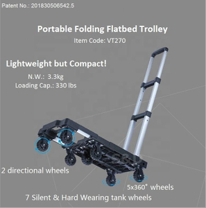 Portable Aluminum Platform Trolley with 150kg Load Capacity and 7 Wheels - Compact and Lightweight